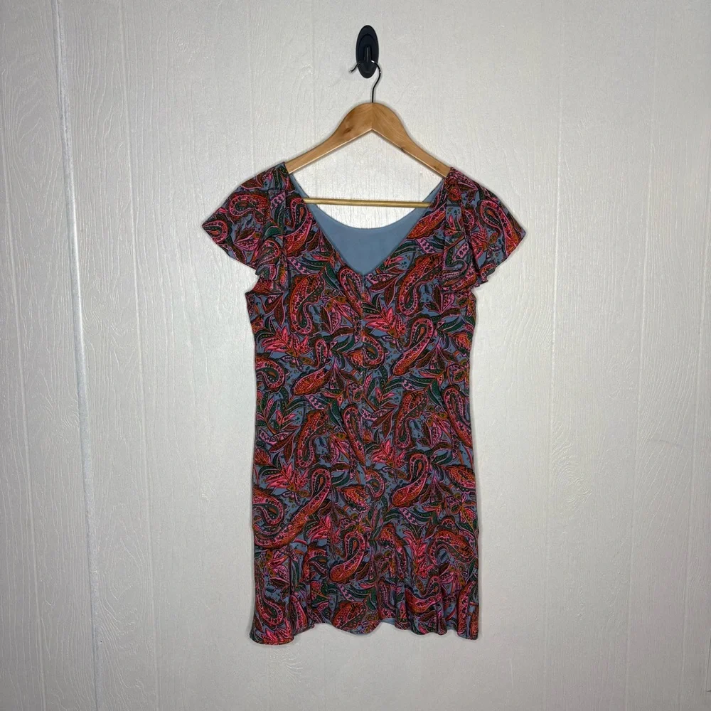 J.Crew paisley silk ruffle sleeve shift dress size 4 petite